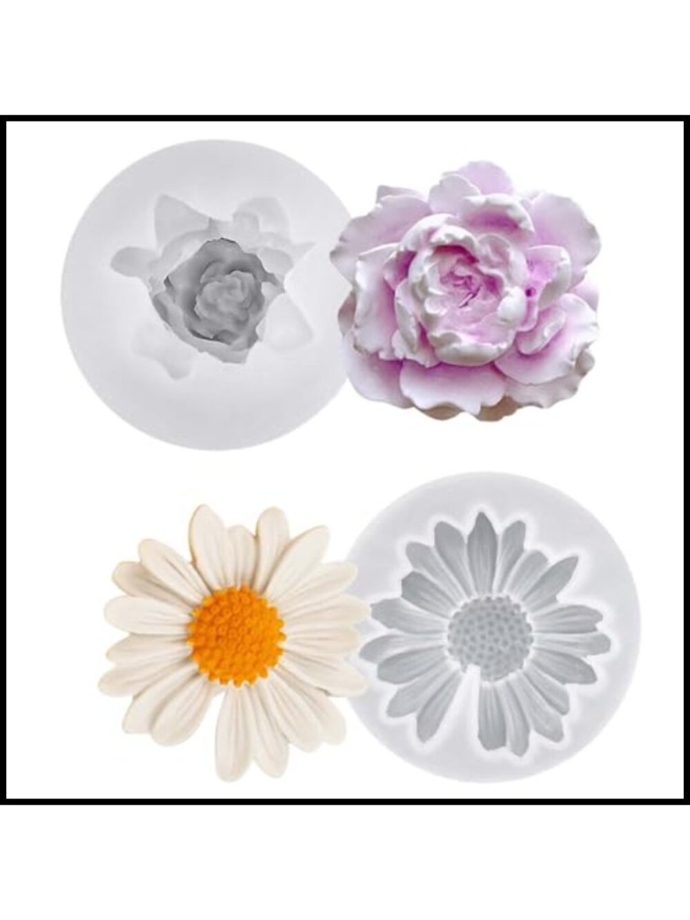 2Pc Silicone Flower Molds for Cake Soap Candle Chocolate DIY